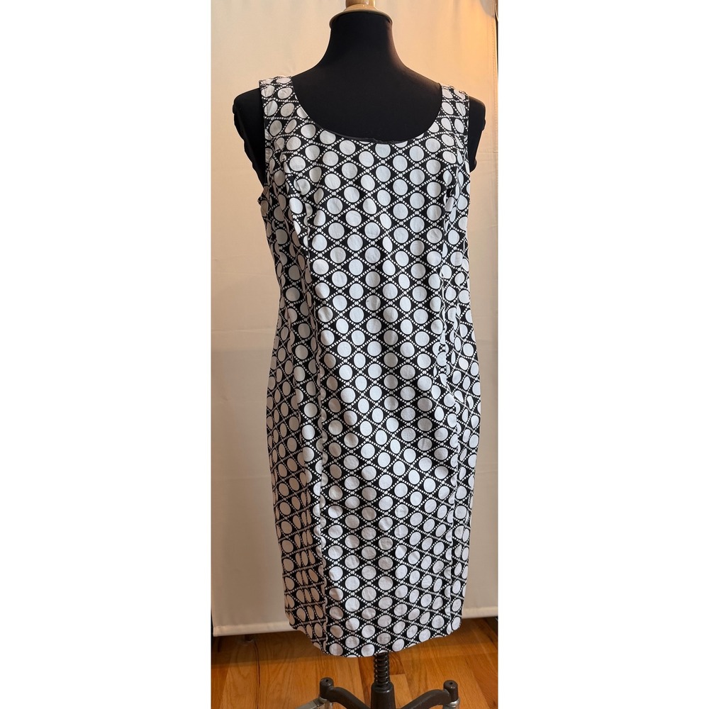 Robbie Bee Woman Black White Geometric Circle Print Cotton Sheath Dress 16W